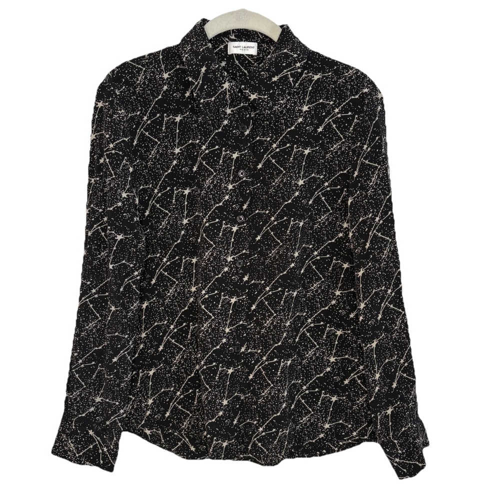 Saint Laurent Black Constellation Button Down Top Silk Women’s Small Celestial